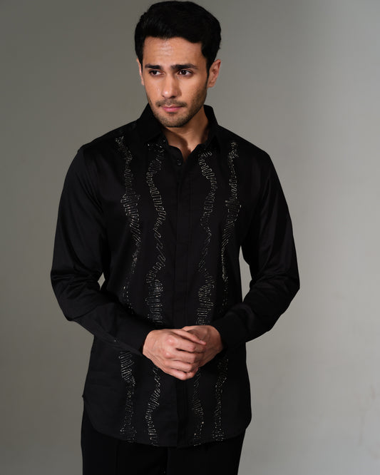 Black Texture Lines Beside the Placket