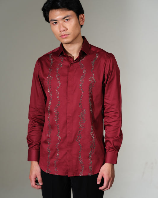 Red Texture Lines Beside the Placket