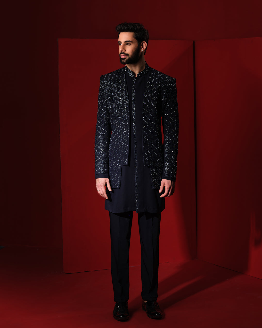 MOSAIC BLUE SHERWANI JACKET SET