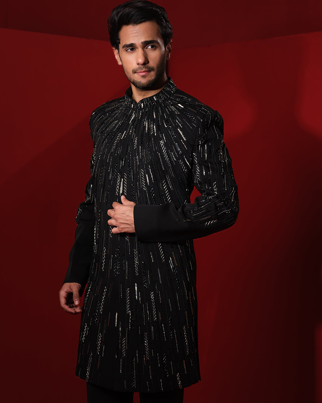 STRATA BLACK SHERWANI SET