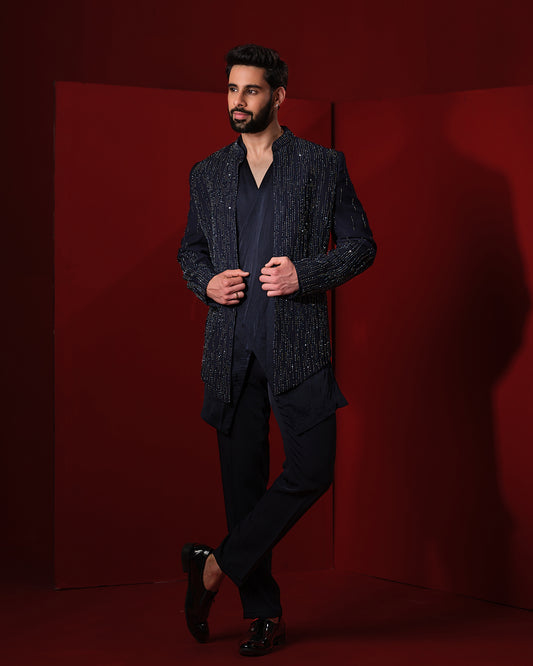 CASCADE BLUE SHERWANI JACKET SET