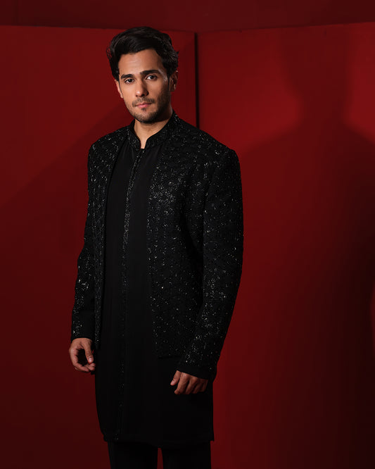 MOSAIC BLACK SHERWANI JACKET SET