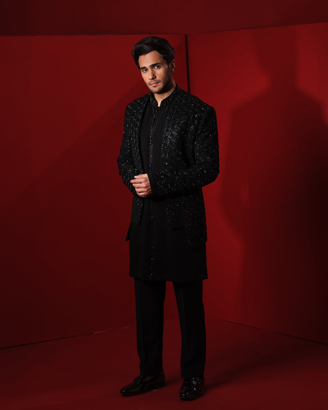 MOSAIC BLACK SHERWANI JACKET SET