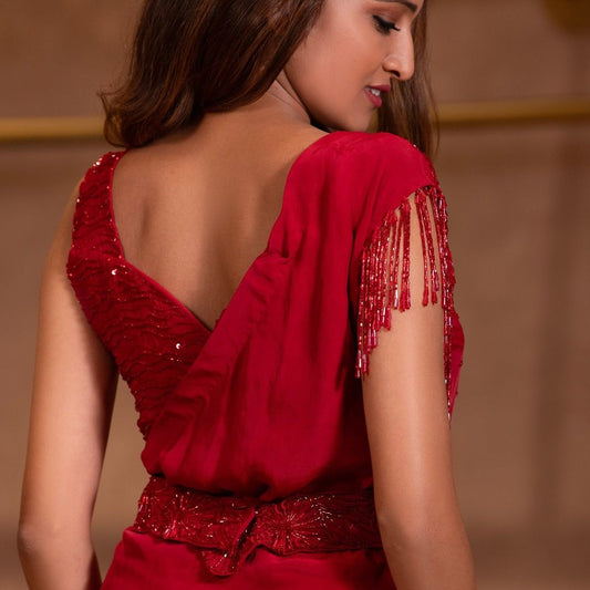 BLOUSE,ONE SHOULDER TUNIC WITH FLARED SHARARA SET