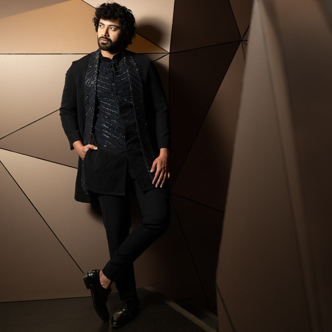 SHAWL COLLAR LONG BANDHGALA - Main Image