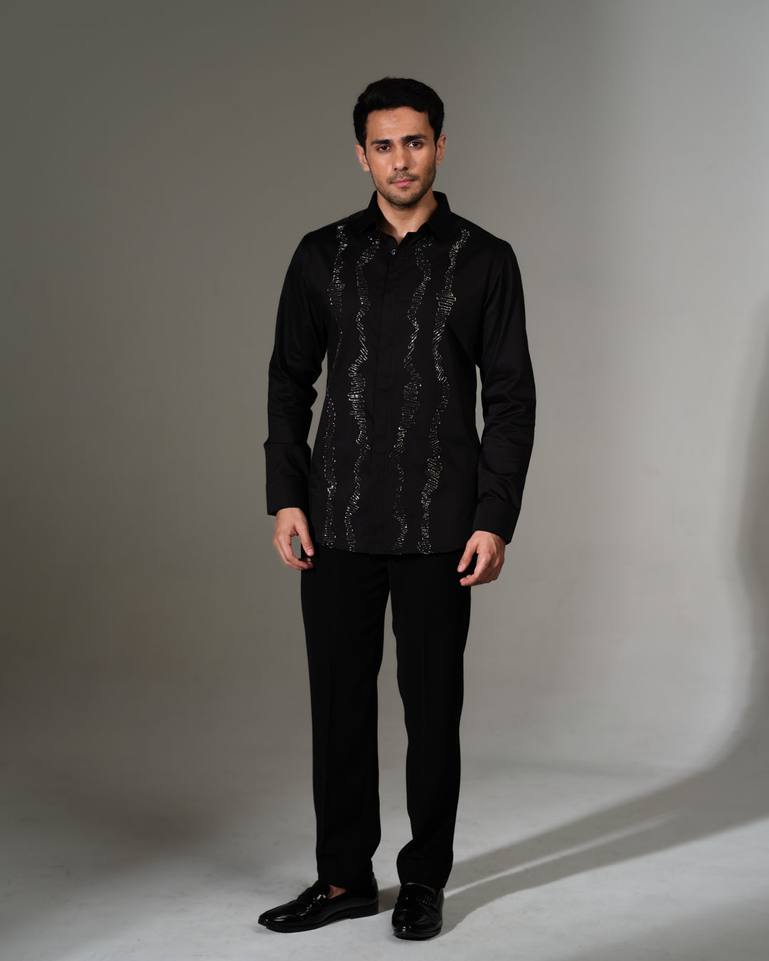 Black Texture Lines Beside the Placket