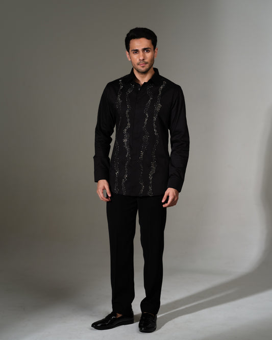 Black Texture Lines Beside the Placket