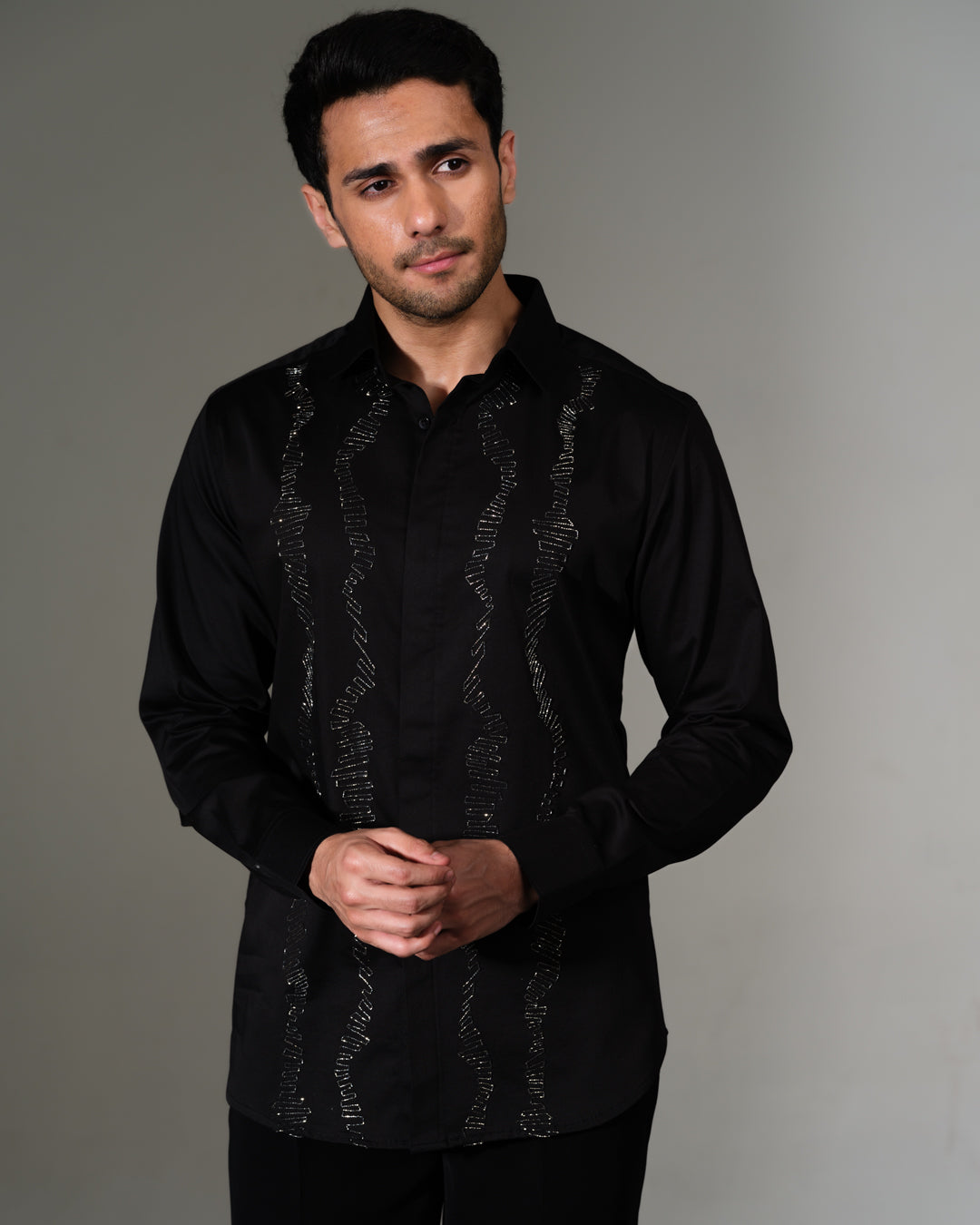 Black Texture Lines Beside the Placket