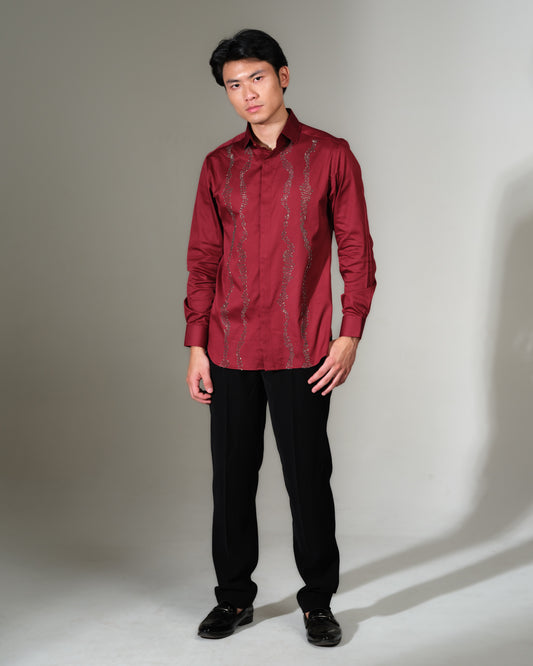 Red Texture Lines Beside the Placket