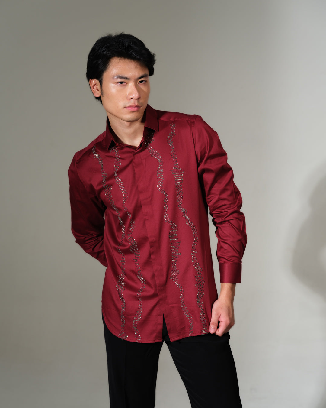 Red Texture Lines Beside the Placket