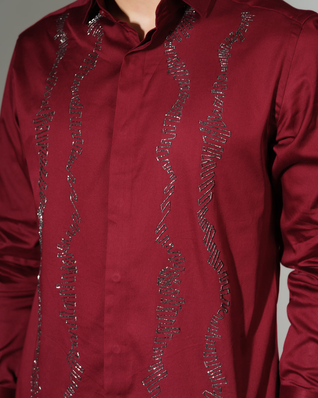 Red Texture Lines Beside the Placket