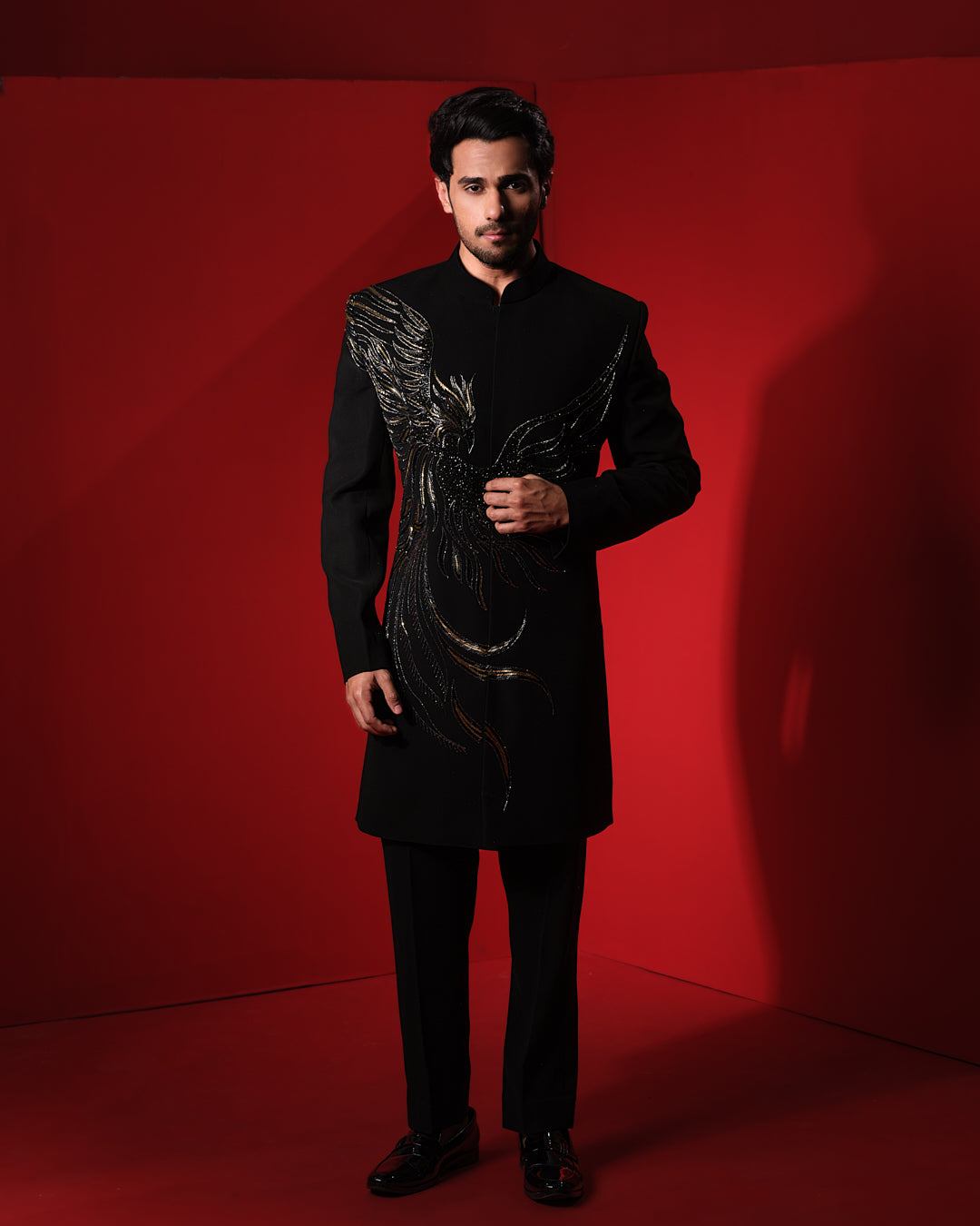 FRACTA BLACK SHERWANI SET