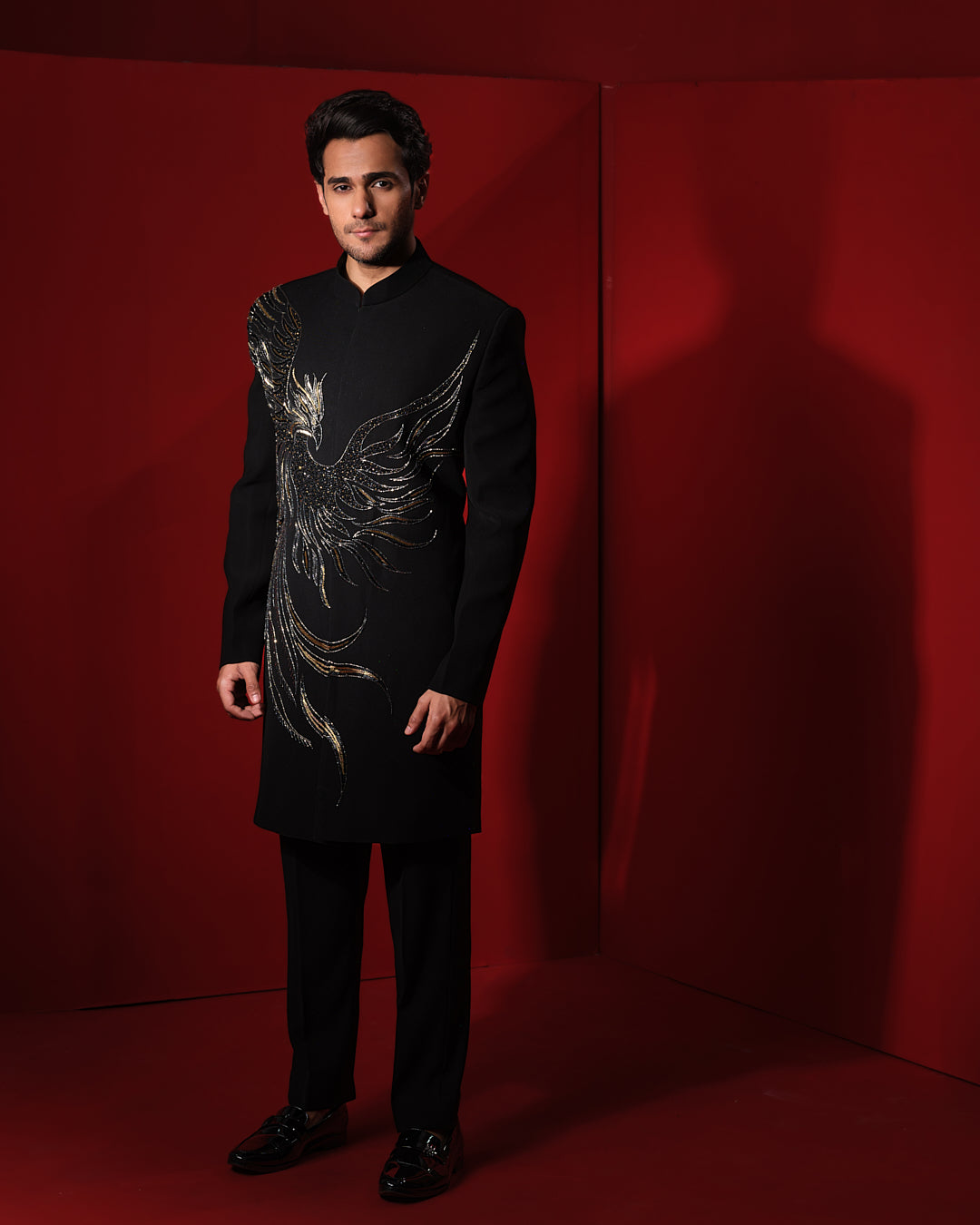 FRACTA BLACK SHERWANI SET