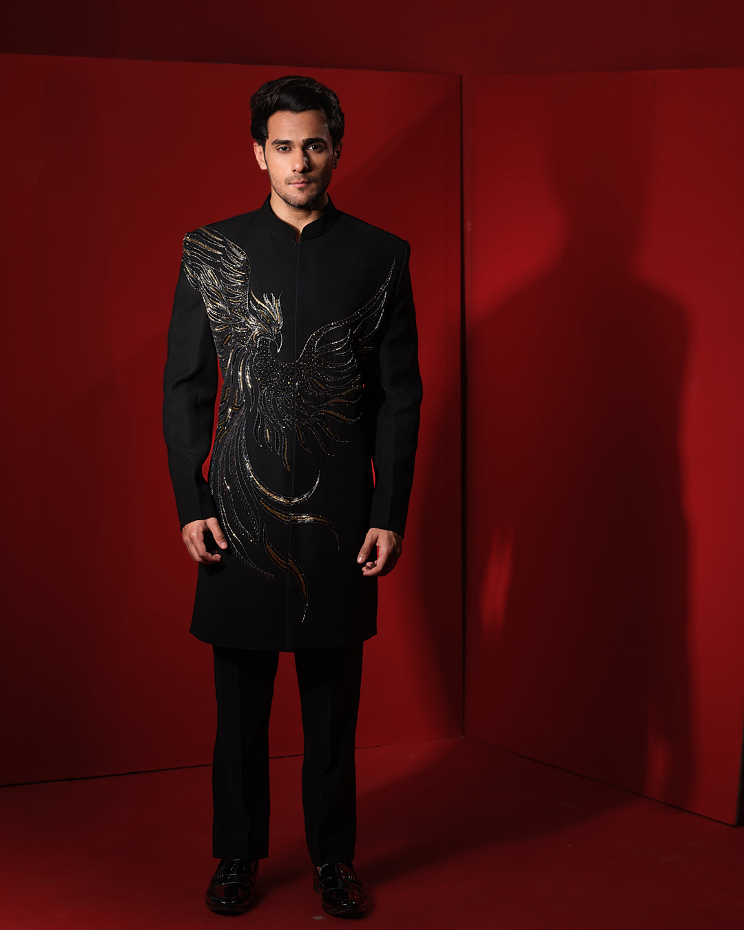 FRACTA BLACK SHERWANI SET