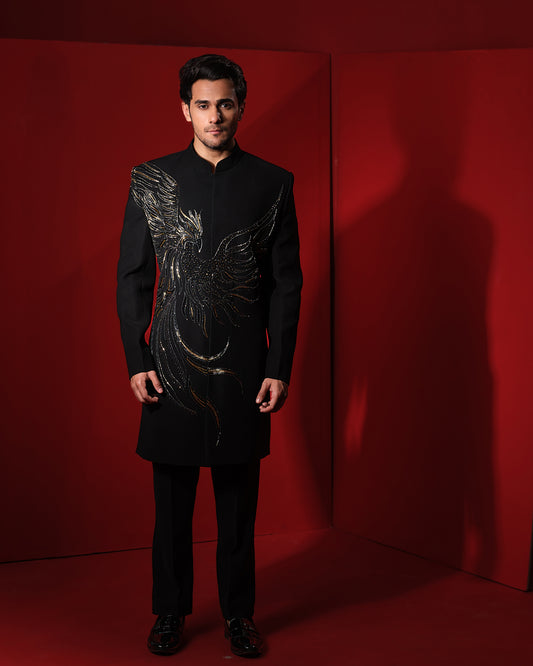 FRACTA BLACK SHERWANI SET