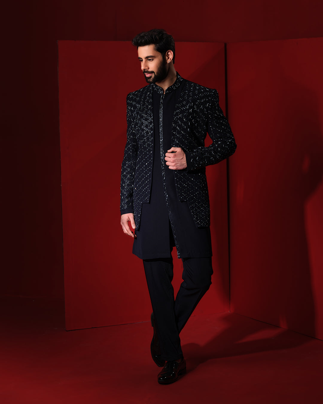MOSAIC BLUE SHERWANI JACKET SET