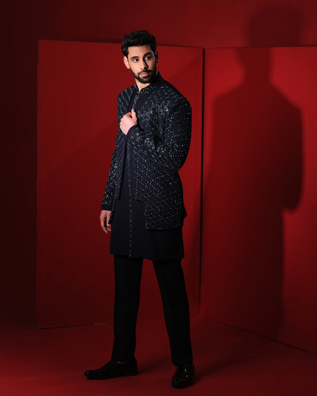 MOSAIC BLUE SHERWANI JACKET SET