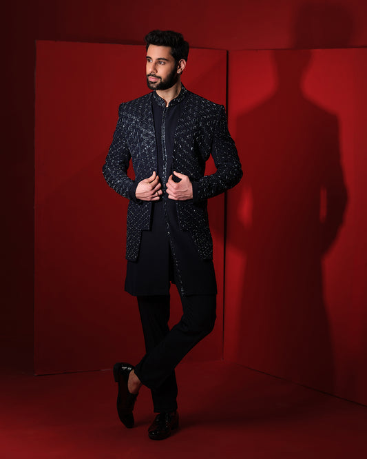 MOSAIC BLUE SHERWANI JACKET SET