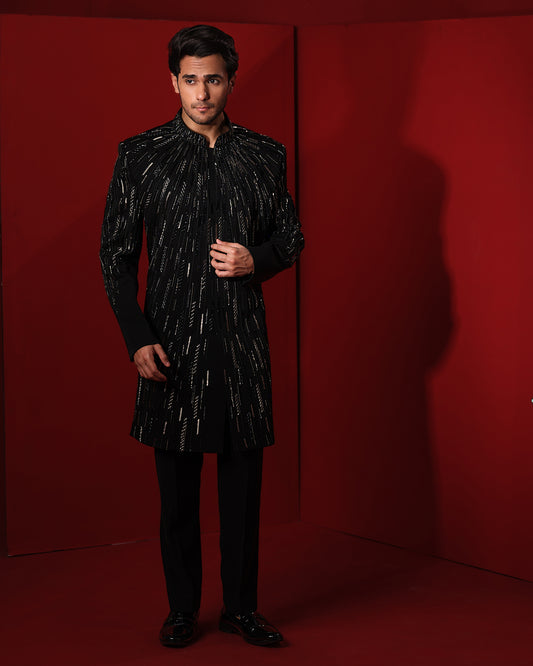 STRATA BLACK SHERWANI SET