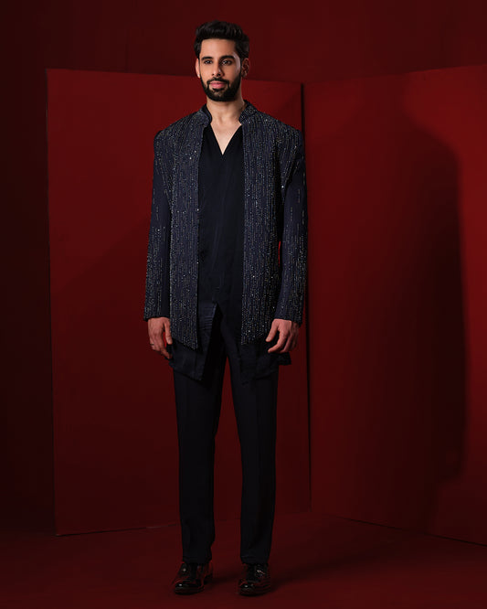 CASCADE BLUE SHERWANI JACKET SET