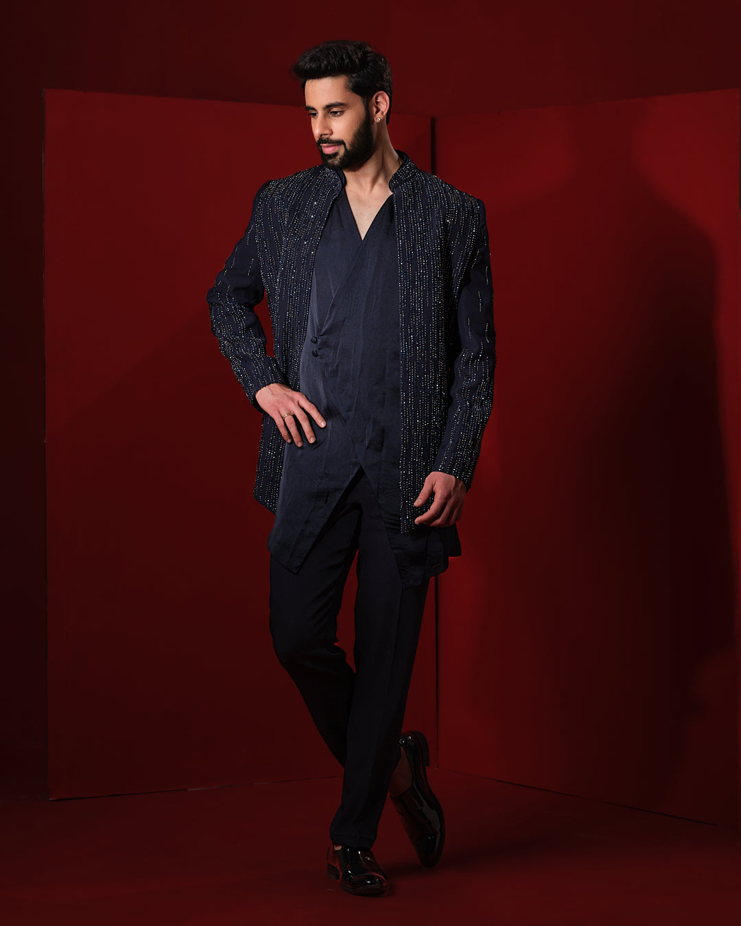 CASCADE BLUE SHERWANI JACKET SET