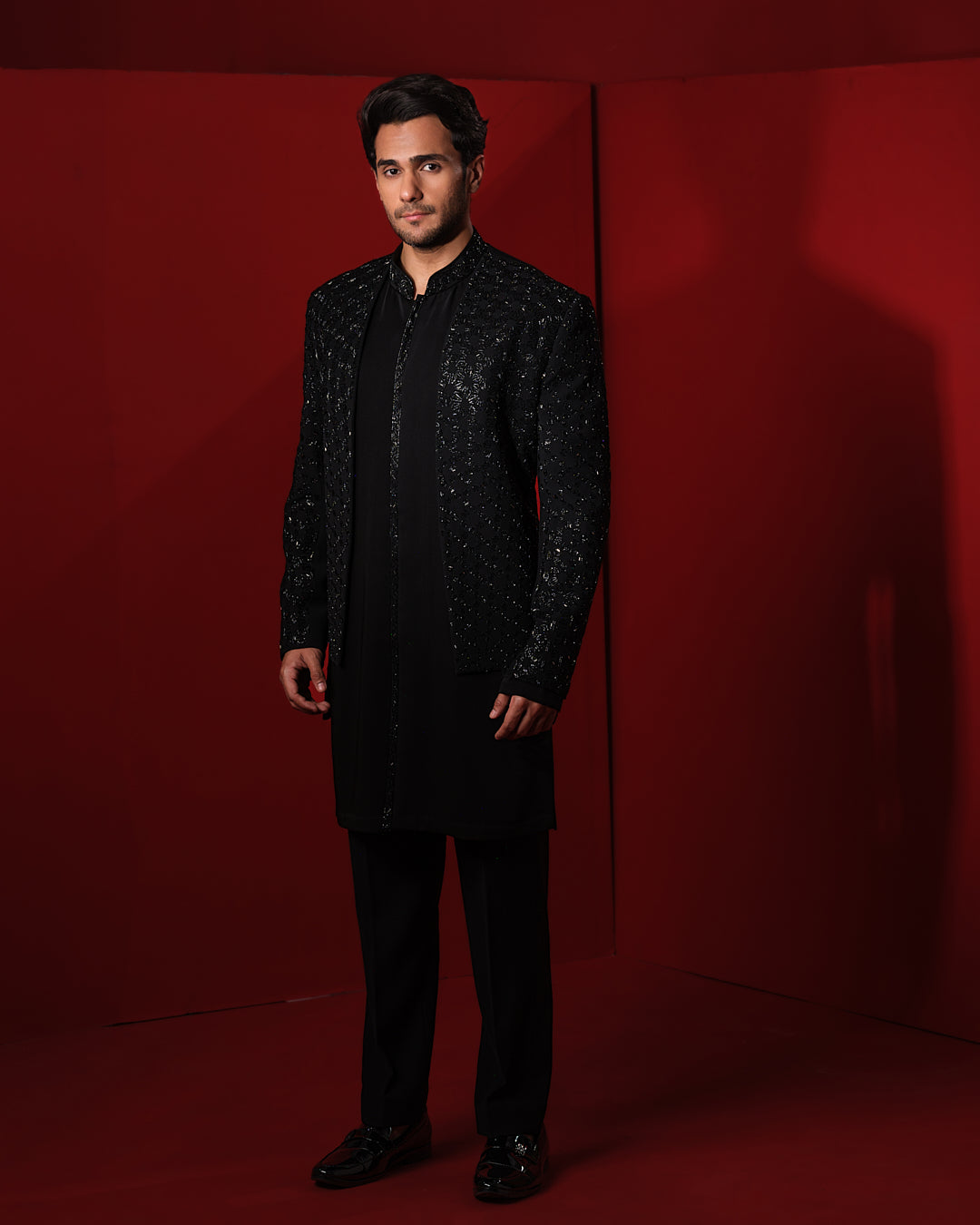 MOSAIC BLACK SHERWANI JACKET SET