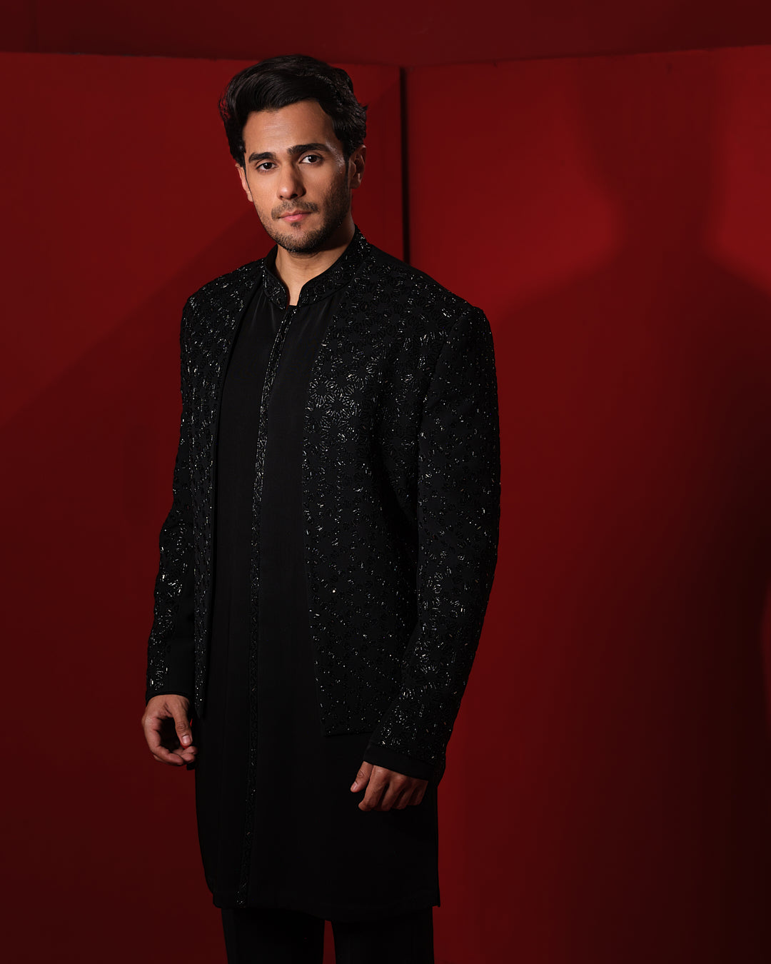 MOSAIC BLACK SHERWANI JACKET SET